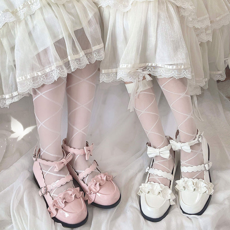 Sweet Ruffle Bowknot Japanese Lolita Shoes 15 Colors