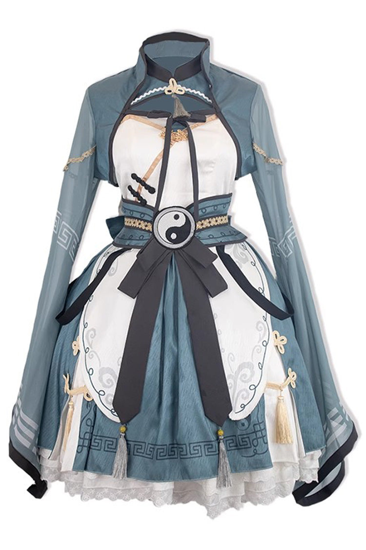 Multi-layer Little Taoist Priest Print Ruffle Sweet Chinese Style Lolita Jsk Dress 2 Colors