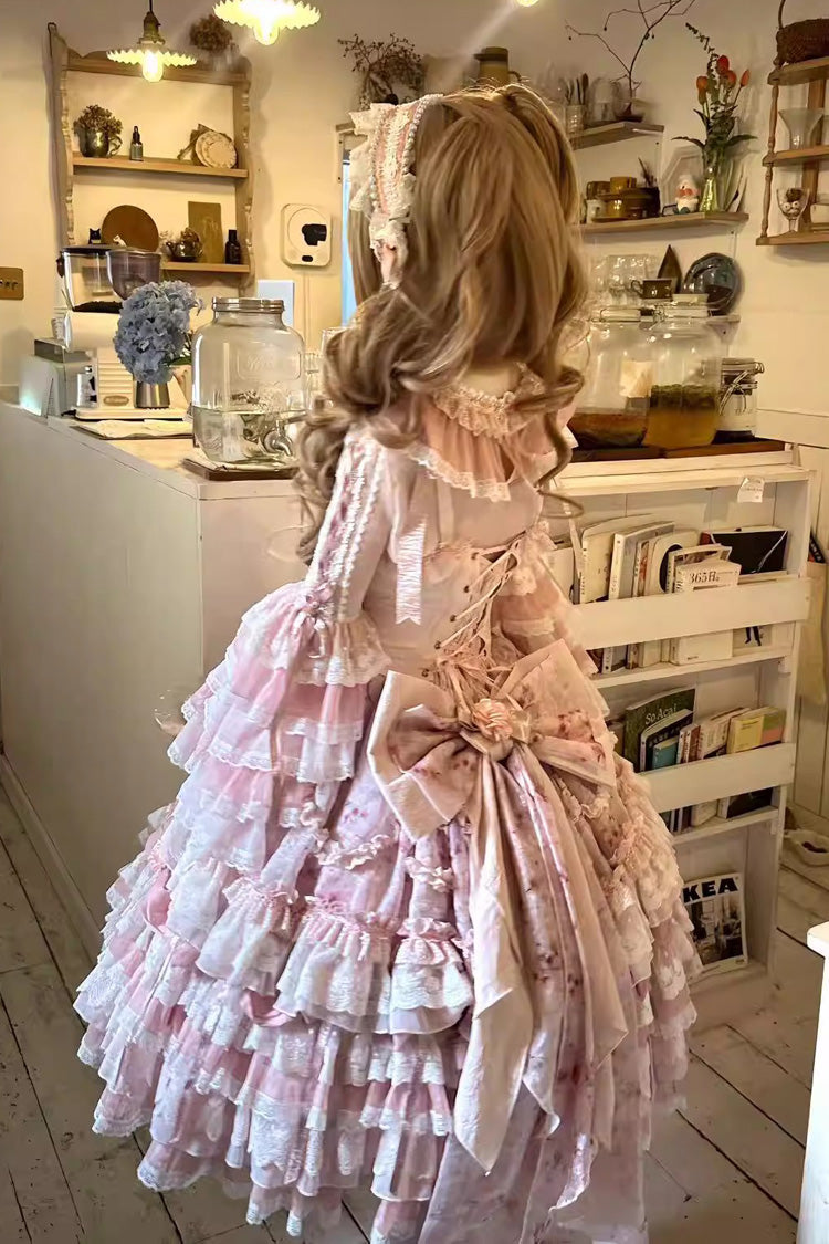 Pink Rose Manor Multi-Layered Ruffled Bow Lace Sweet Gorgeous Lolita Jsk Dress