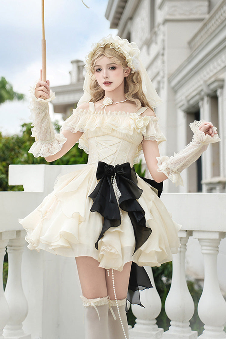 Ivory Moonlight Variations Sleeveless Ruffle Lace-Up Sweet Lolita Jsk Short Dress
