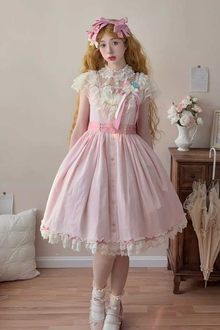 Pink Sakura's Spring Resonance Sleeveless Ruffled Bow Sweet Lolita Jsk Dress (Short Version)