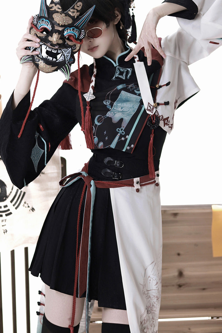 Multi-Color Walking With The Demon Print Asymmetric Gothic Chinese Style Ouji Lolita Skirt