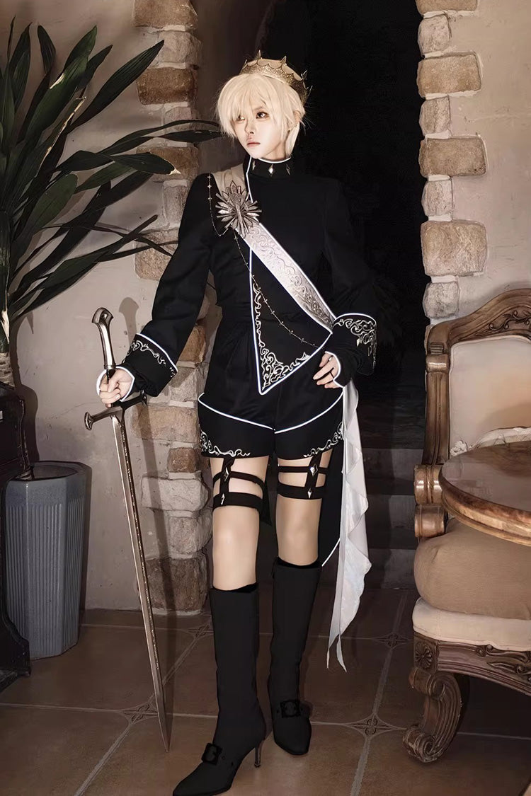 Black Sword of Oath Long Sleeves Embroidered Gothic Vintage Knight Prince Ouji Lolita Set