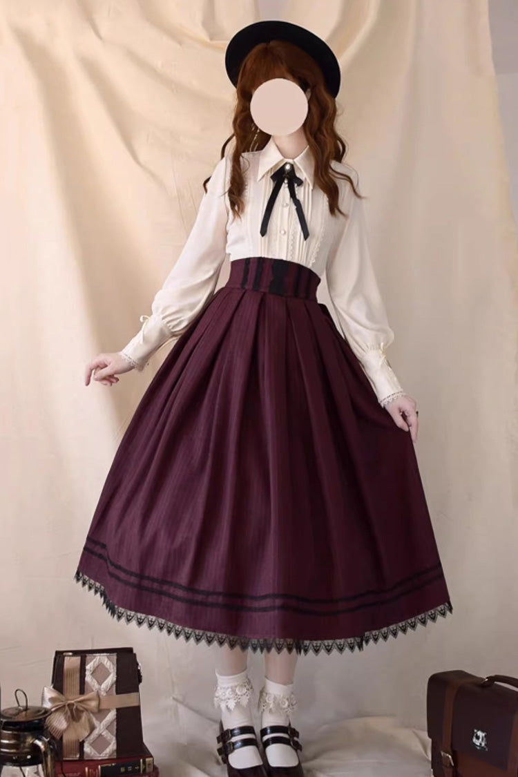 Red Griffin's Pact Striped Printed Ruffled Gothic Lolita Skirt Vest Set