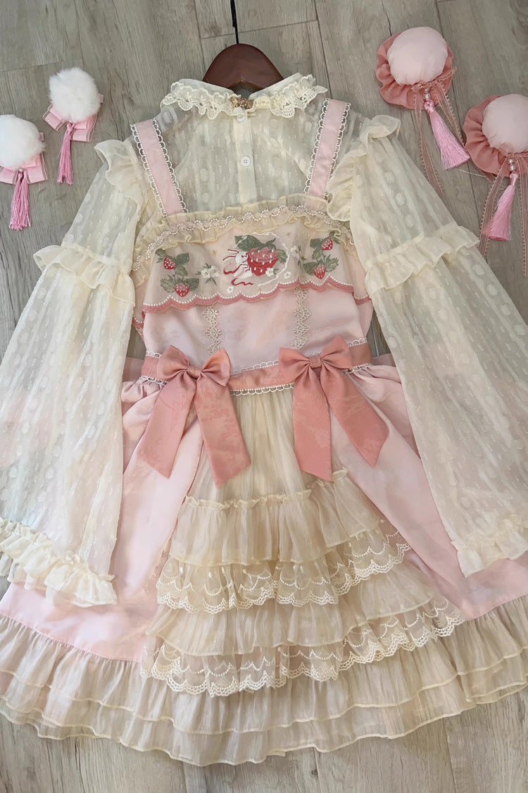 Moon Rabbit Ruffle Embroidery Cardigan Bowknot Sweet Lolita Jsk Dress