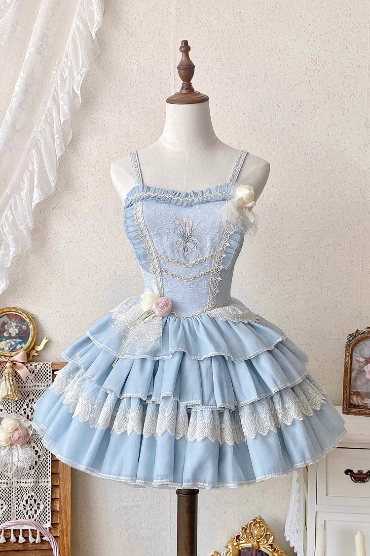 Good Night, Tulip Sleeveless Multi-Layered Ruffled Embroidered Lace Sweet Ballet Lolita Jsk Dress 2 Colors
