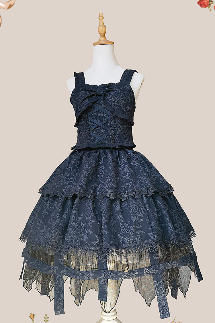 Black Apprentice Witch Double-Layered Ruffle Lace Gothic Lolita Skirt