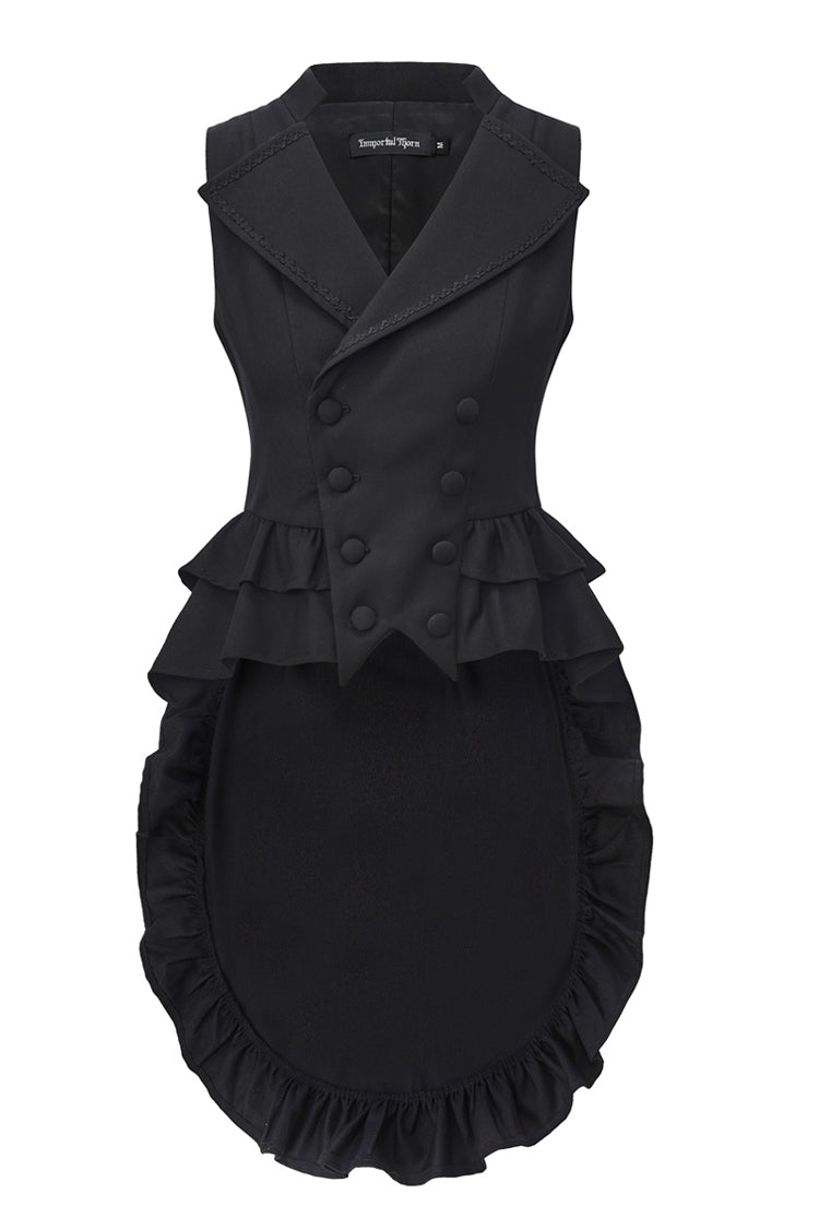 Black Immortal Silent Agent Sleeveless Ruffle Ouji Fashion Vintage Elegant Prince Lolita Long Coat