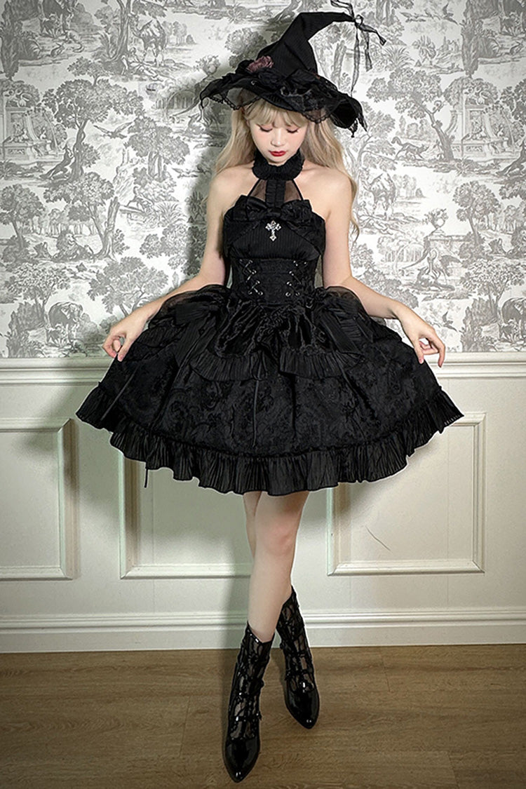 Solid Color The Mystery of The Doll Halterneck Ruffle Bowknot Drawstring Gothic Lolita Dress 4 Colors