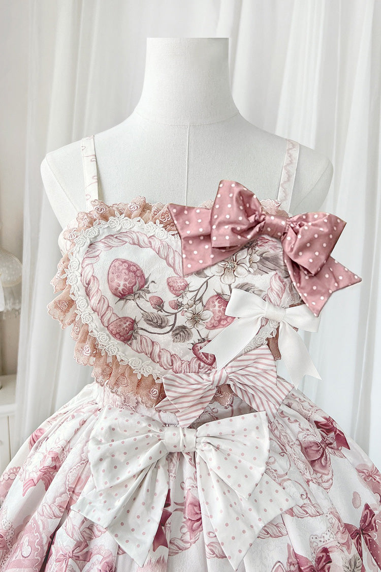 Pink Sweet Dessert Cat Print Ruffle Bowknot Lace Sweet Princess Lolita Dress Set