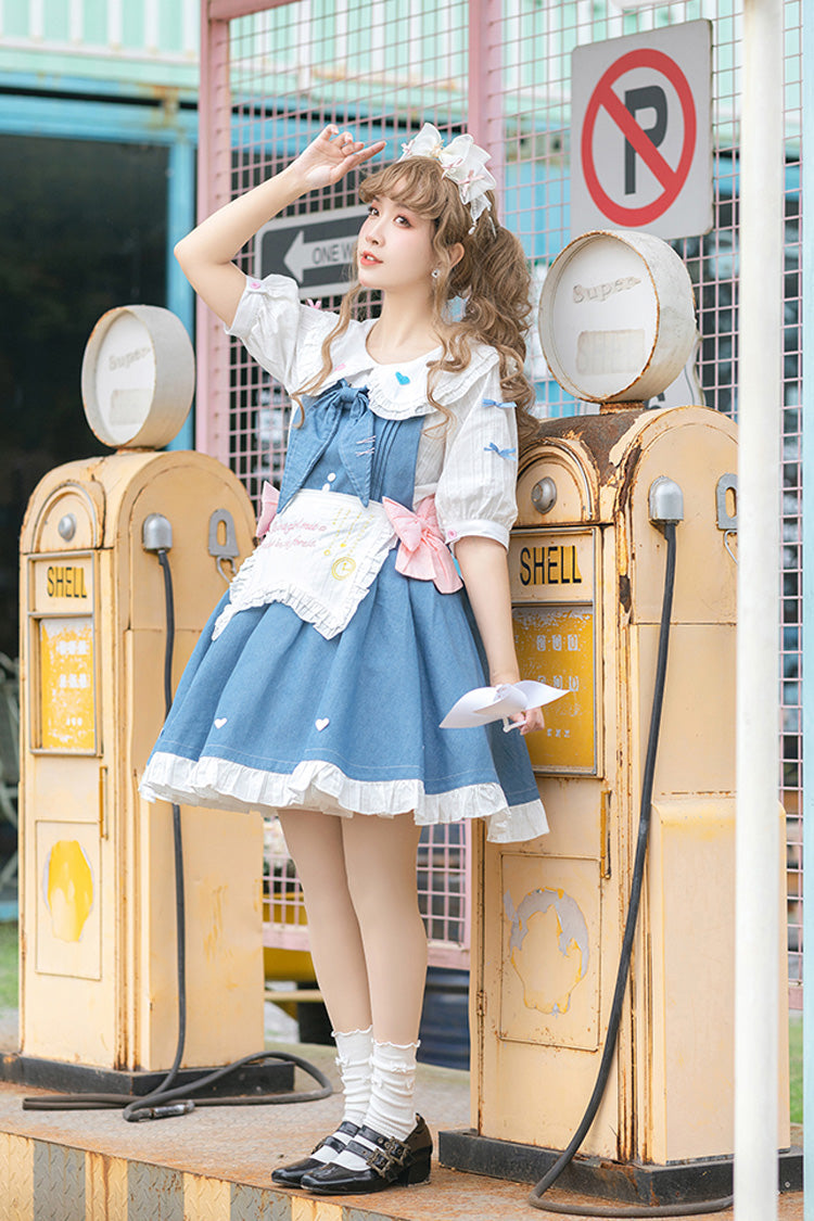 Blue Cowboys Are Busy Ruffle Bowknot Sweet Lolita Strap Dress