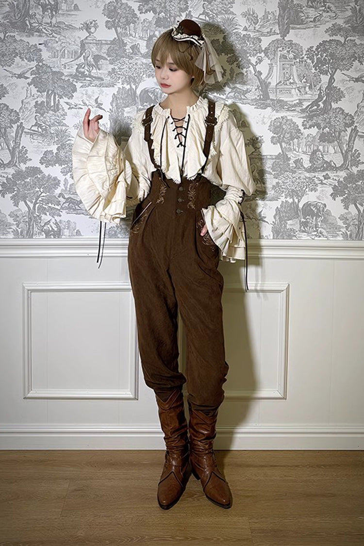 Pirate Series Navigation Treasure Hunting Guide High Waisted Embroidery Ouji Handsome Lolita Long Pants 2 Colors