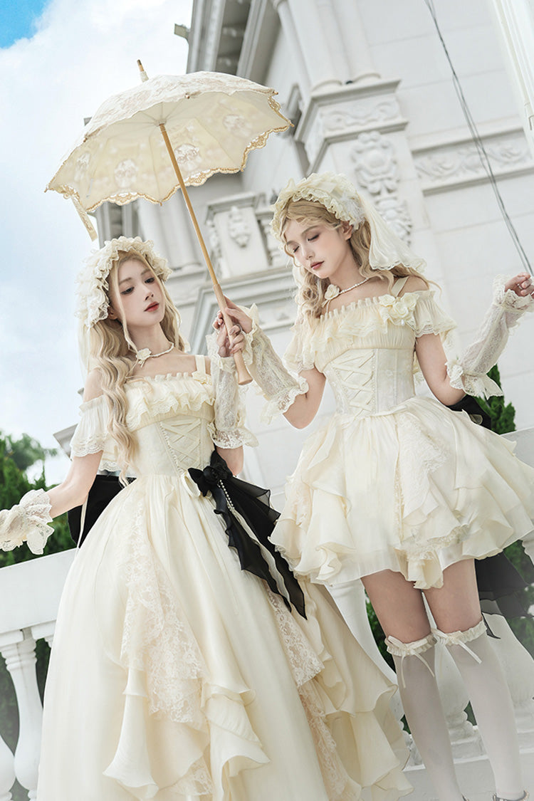 Ivory Moonlight Variations Sleeveless Ruffle Lace-Up Sweet Lolita Jsk Long Dress