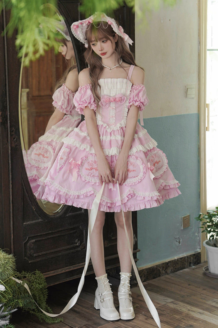 Pink Butterfly Dream Multi-Layered Print Ruffle Bowknot Sweet Princess Lolita Jsk Dress