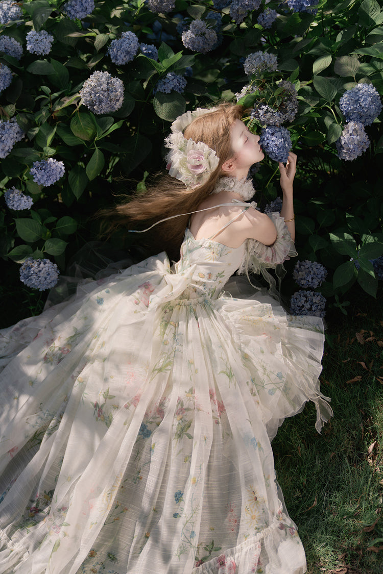 Green Spring Rose Sleeveless Multi-Layered Bowknot Lace-Up Fishbone Sweet Lolita Jsk Dress