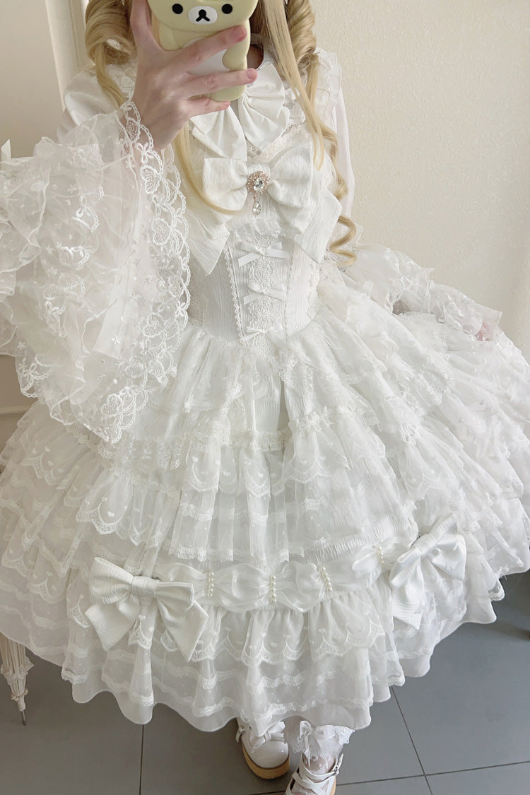 White Dream Prologue Doll Multi-Layered Bowknot Lace Sweet Princess Lolita Dress