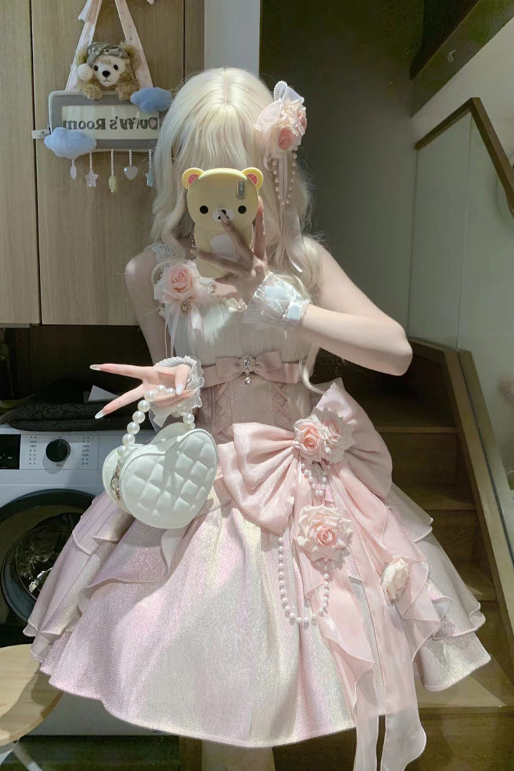 Pink Rose Heart Knot Ruffle Hanayome Bowknot Sweet Princess Gorgeous Lolita Jsk Dress
