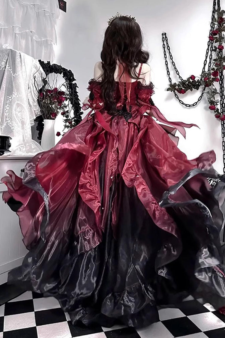 Red/Black Bowknot Irregular Gothic Princess Lolita Jsk Dress