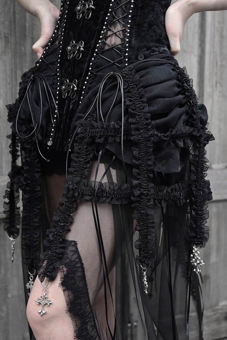 Black Hell Alice Hollow Lace-Up Fishbone Gothic Lolita Dress Corset