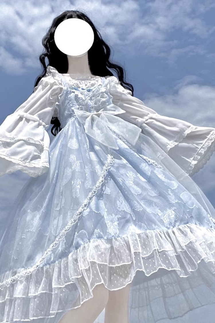 Light Blue Shell Jacquard Ruffle Bowknot Lace Sweet Lolita Jsk Dress