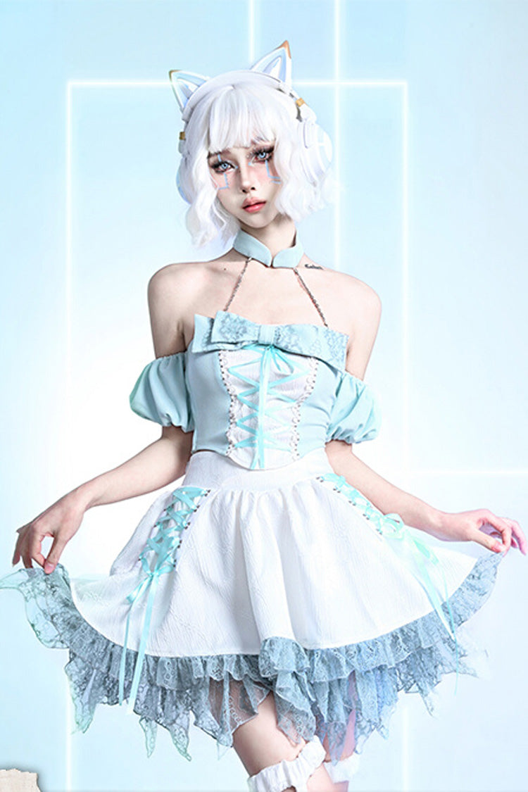 White Virtual Idol Ruffle Lace Lace-Up Sweet Lolita Skirt