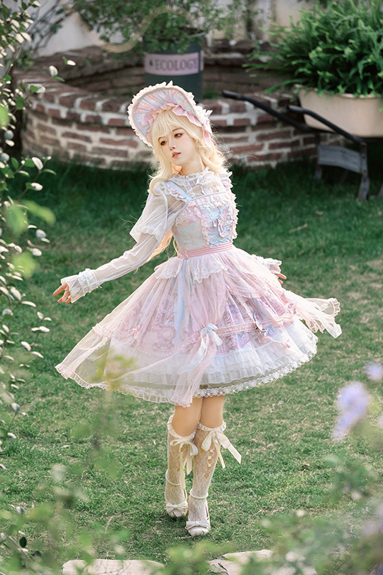Pink/Blue Pegasus Park Multi-Layered Print Ruffle Bowknot Lace Sweet Gorgeous Lolita Jsk Dress