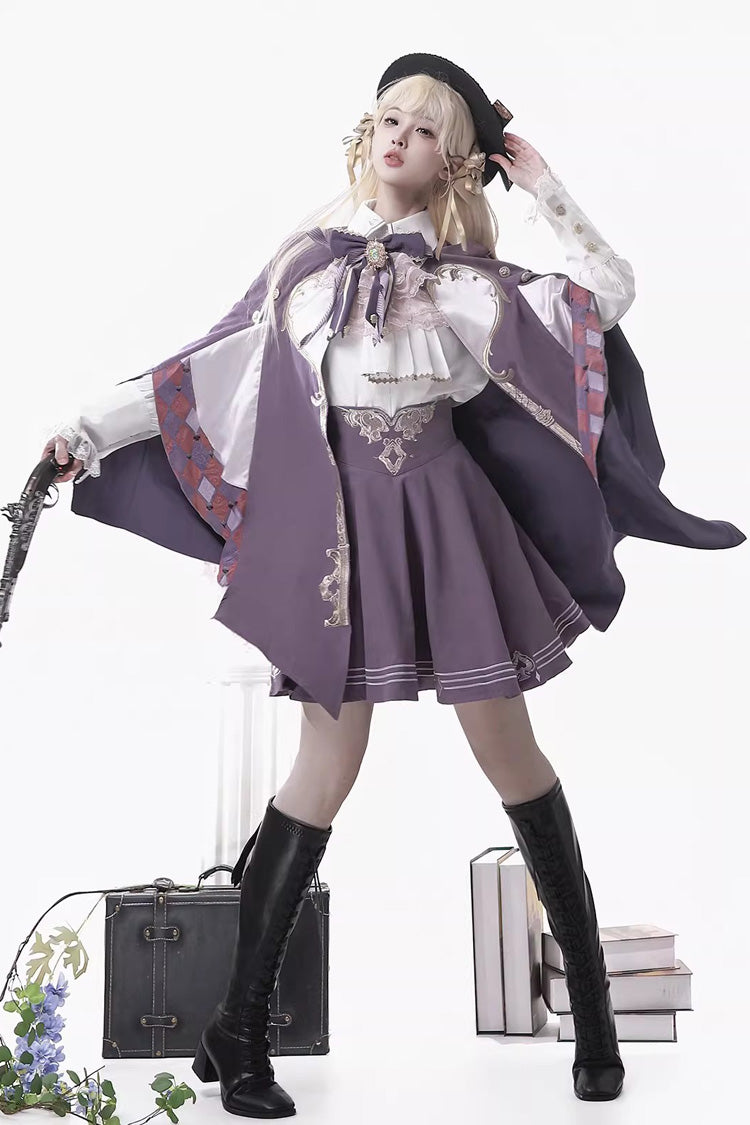 Purple Magic Carnival Printed Ruffled Embroidered Bow Gothic Ouji Lolita Skirt Set