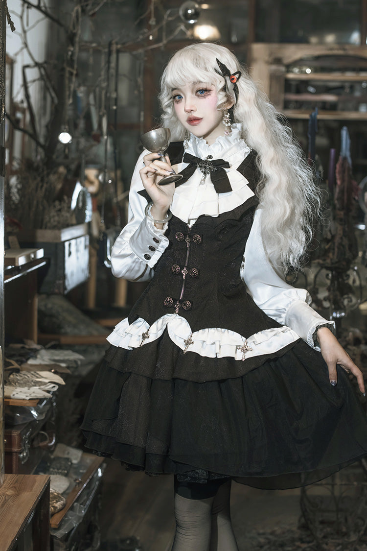 Black/White The Duke of Blood Multi-Layered Ruffle Bowknot Gothic Lolita Vest Skirt Set