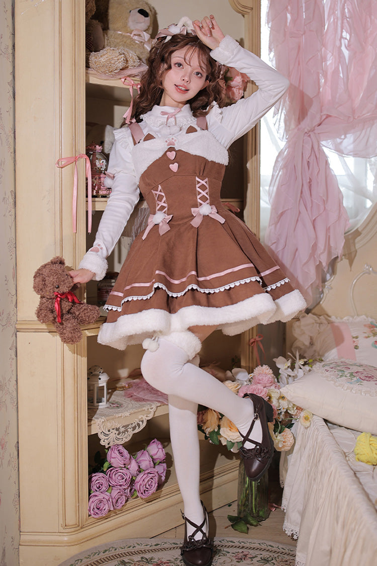 Star Who Meow Double-Layered Bowknot Autumn and Winter Sweet Lolita Jsk Dress 3 Colors