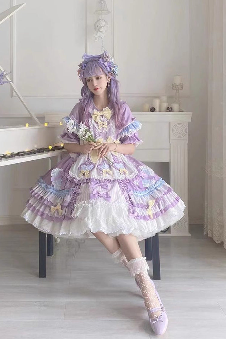 Purple Star Sugar Short Sleeves Multi-layer Ruffle Bowknot Sweet Lolita Dress