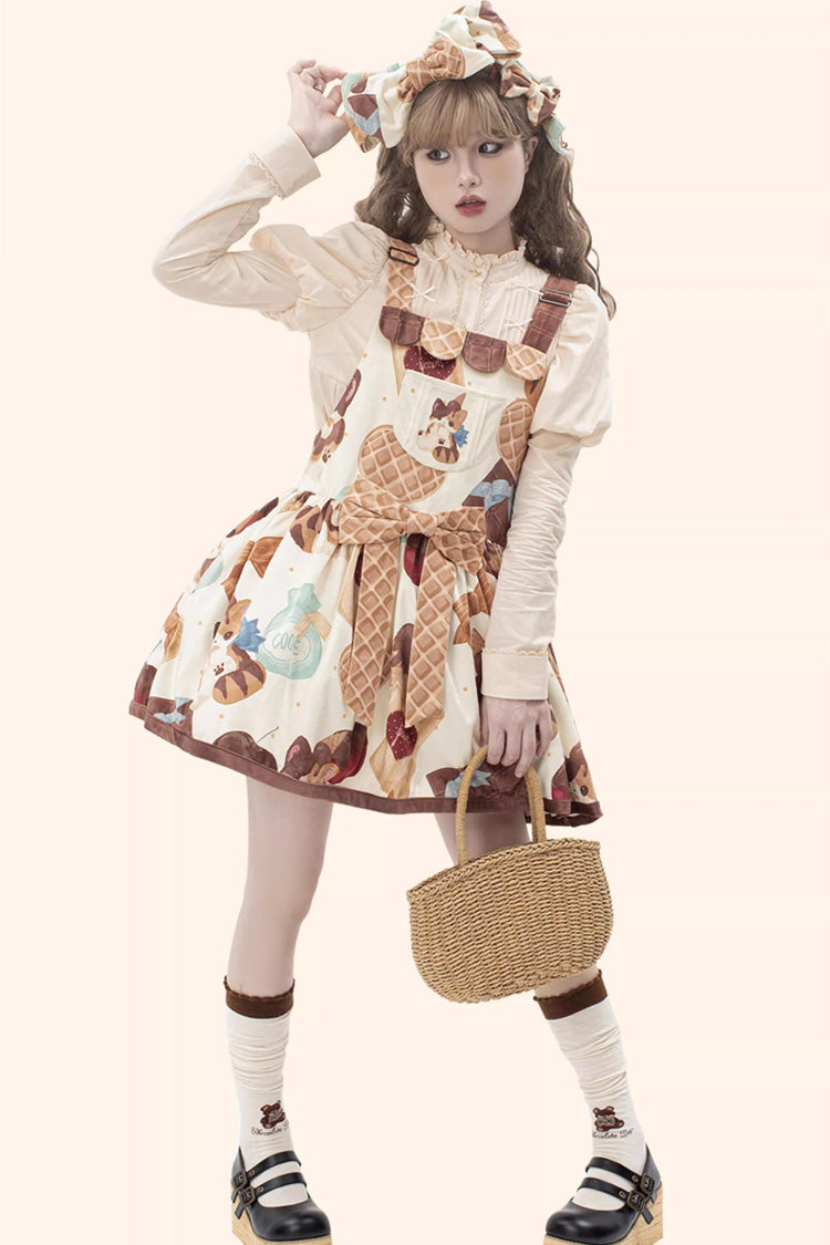 Multi-Color Sleeveless Muffin Kitten Print Bowknot Sweet Lolita Strap Dress