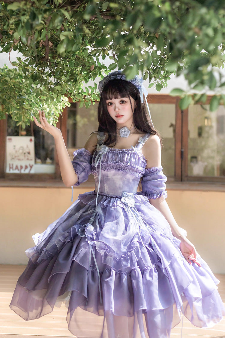 Goodnight Camellia Sleeveless Ombre Multi-Layered Printed Ruffled Lace Fishbone Sweet Lolita Jsk Dress 3 Colors