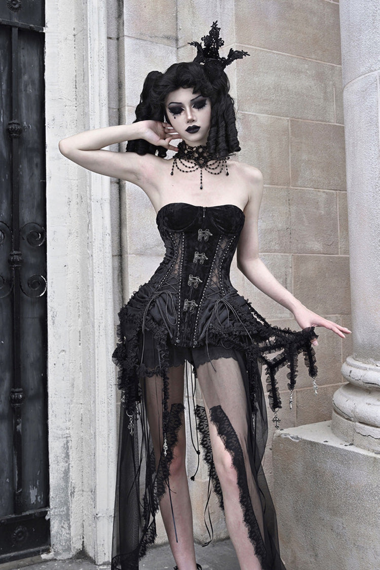 Black Hell Alice Hollow Lace-Up Fishbone Gothic Lolita Dress Corset