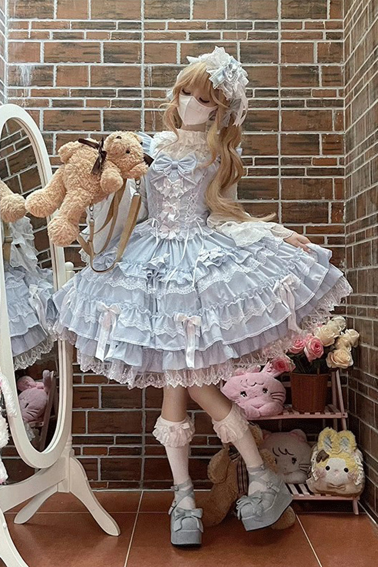 Love Notebook Sleeveless Multi-Layered Ruffle Bowknot Lace Sweet Lolita Jsk Dress 5 Colors