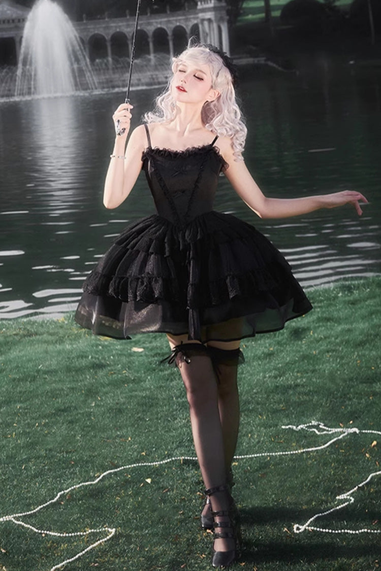 Black Twin Ivory Towers Ruffle Gothic Lolita Drawstring Jsk