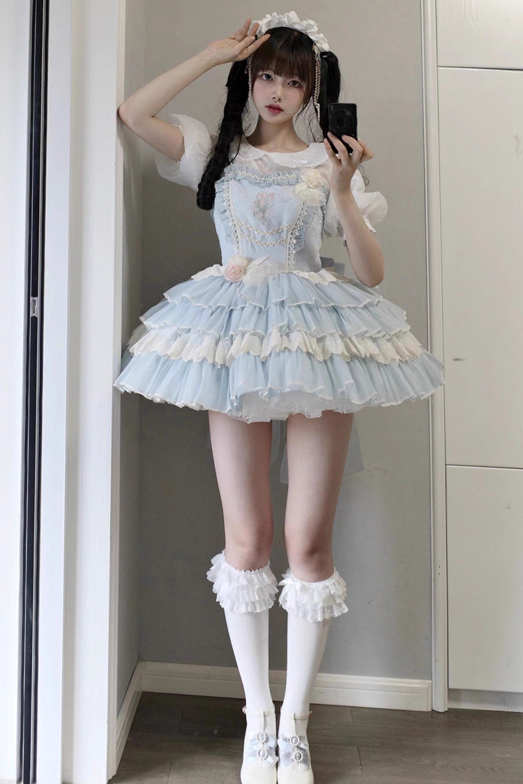 Good Night, Tulip Sleeveless Multi-Layered Ruffled Embroidered Lace Sweet Ballet Lolita Jsk Dress 2 Colors
