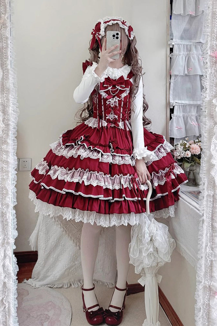 Love Notebook Sleeveless Multi-Layered Ruffle Bowknot Lace Sweet Lolita Jsk Dress 5 Colors