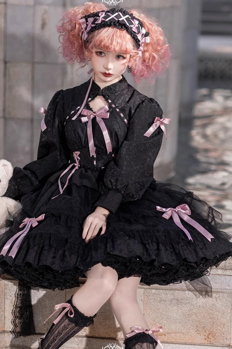 Love Song Long Sleeves Multi-Layered Jacquard Ruffle Bowknot Sweet Gothic Lolita Dress 3 Colors