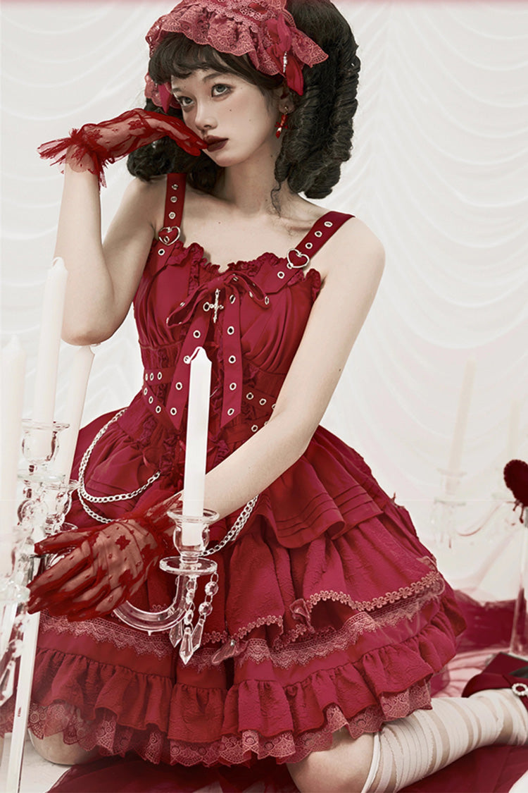 Covenant Cross Sleeveless Triple-Layered Ruffle Bowknot Lace-Up Gothic Lolita Jsk Dress 6 Colors