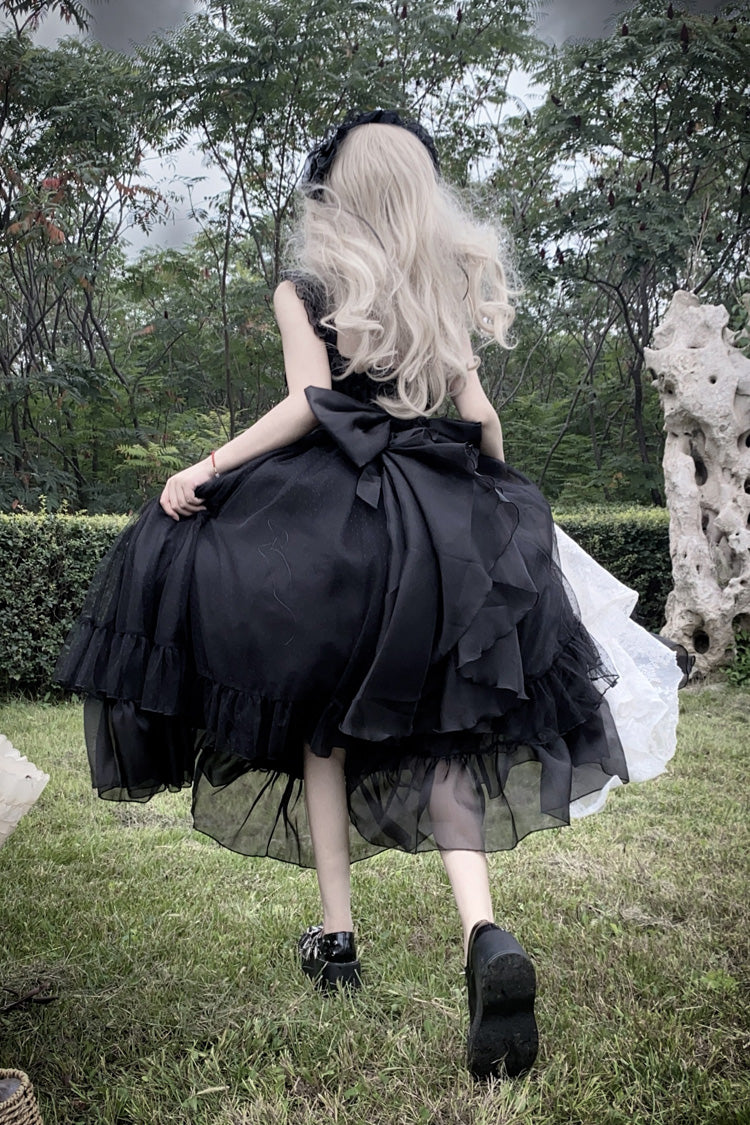 Black Moonlight Sonata Ruffle Cardigan Bowknot Lace Gothic Vintage Lolita Jsk Dress
