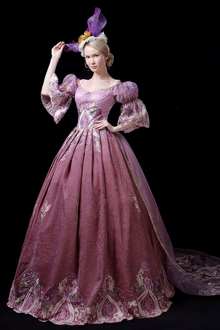 Half Sleeves High Waisted Hollow Embroidery Print Victorian Lolita Prom Dress