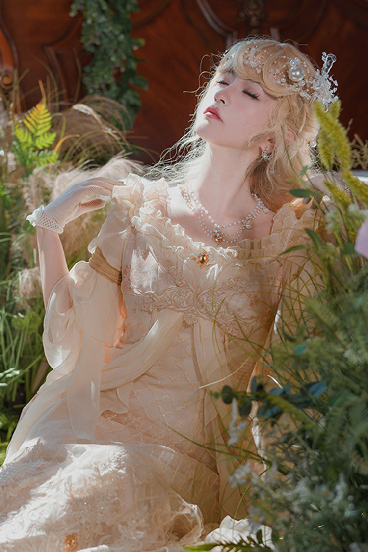 Pink Bathing in the Light Short Sleeves Ruffle Embroidery Lace Sweet Elegant Lolita Dress