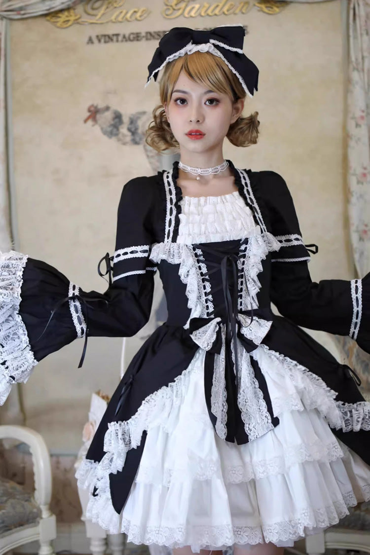 Miss Rella Short Sleeves Multi-Layered Ruffle Cardigan Bowknot Lace-Up Sweet Lolita Dress 9 Colors