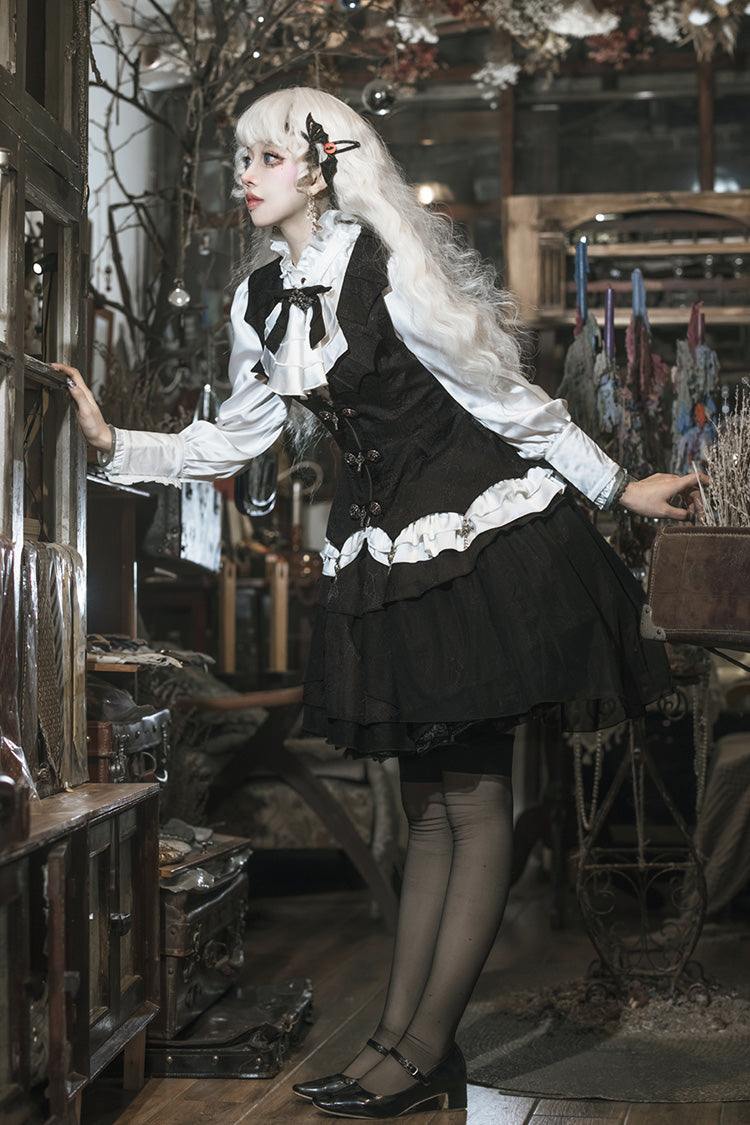 Black/White The Duke of Blood Multi-Layered Ruffle Bowknot Gothic Lolita Vest Skirt Set