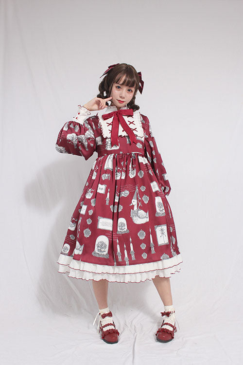 Christian Pious Duck Print Long Sleeves Bowknot Sweet Lolita OP Dress