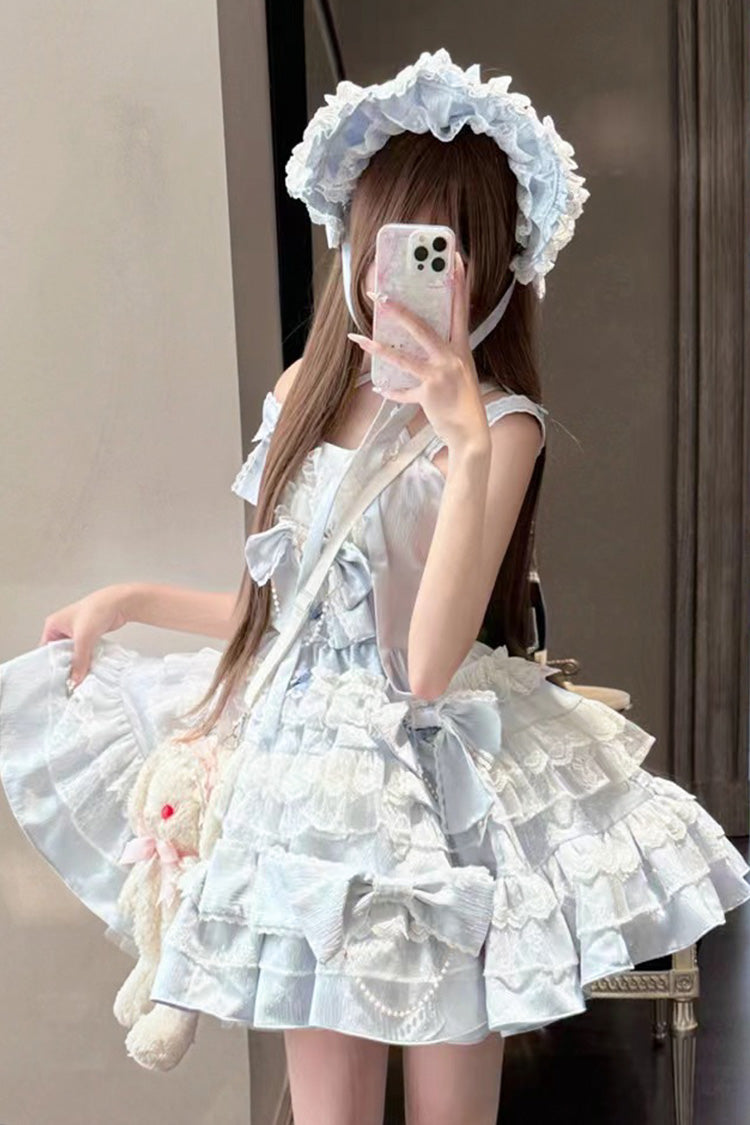 Blue Sweetheart Doll Multi-Layered Ruffle Bowknot Lace Sweet Princess Gorgeous Lolita Jsk Dress