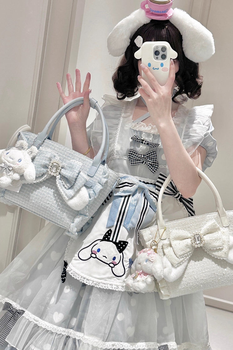 Sweet Ruffle Bowknot Zipper Pearl Chain Japanese Lolita Handbag 4 Colors