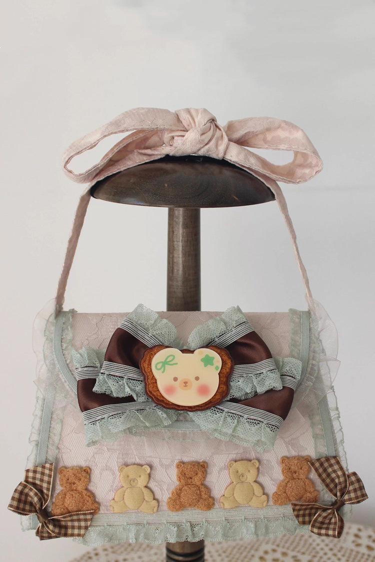 Mint Chocolate Little Bear Bowknot Lace Pearl Sweet Lolita Handbag