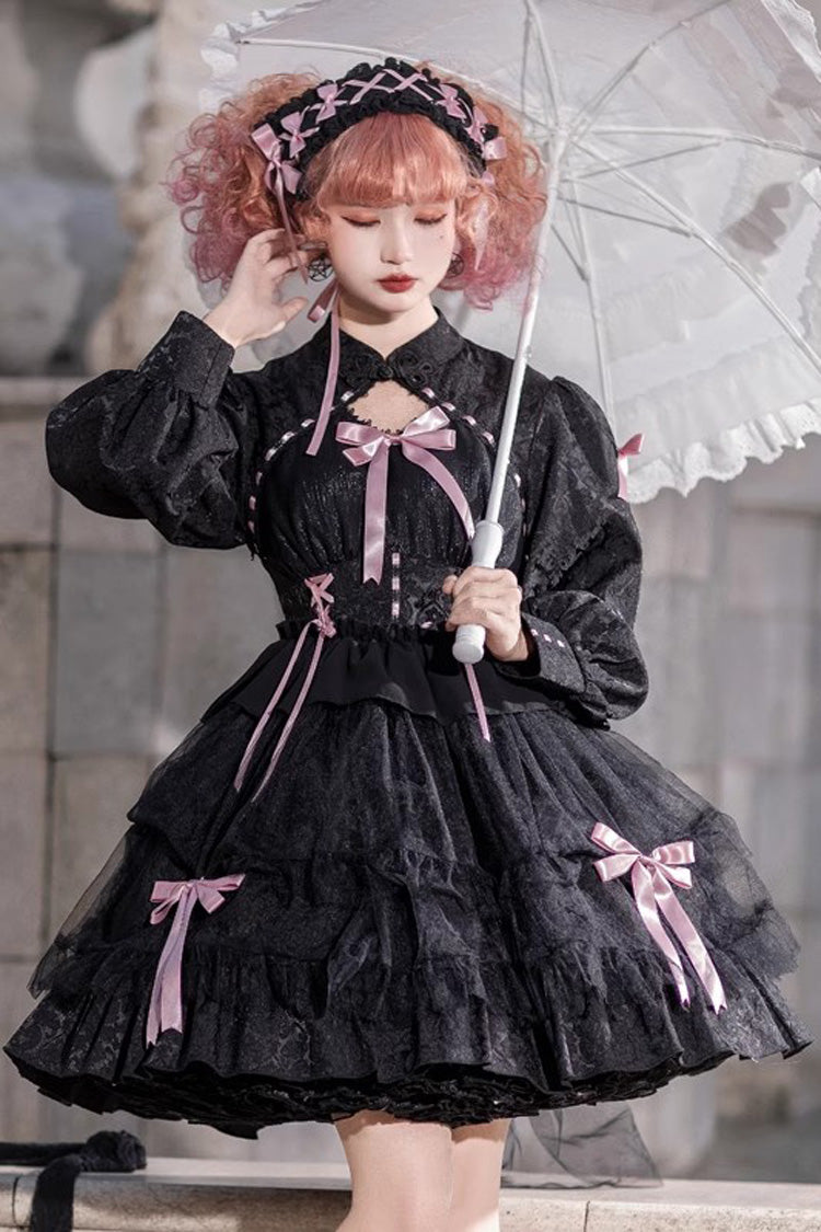 Love Song Long Sleeves Multi-Layered Jacquard Ruffle Bowknot Sweet Gothic Lolita Dress 3 Colors