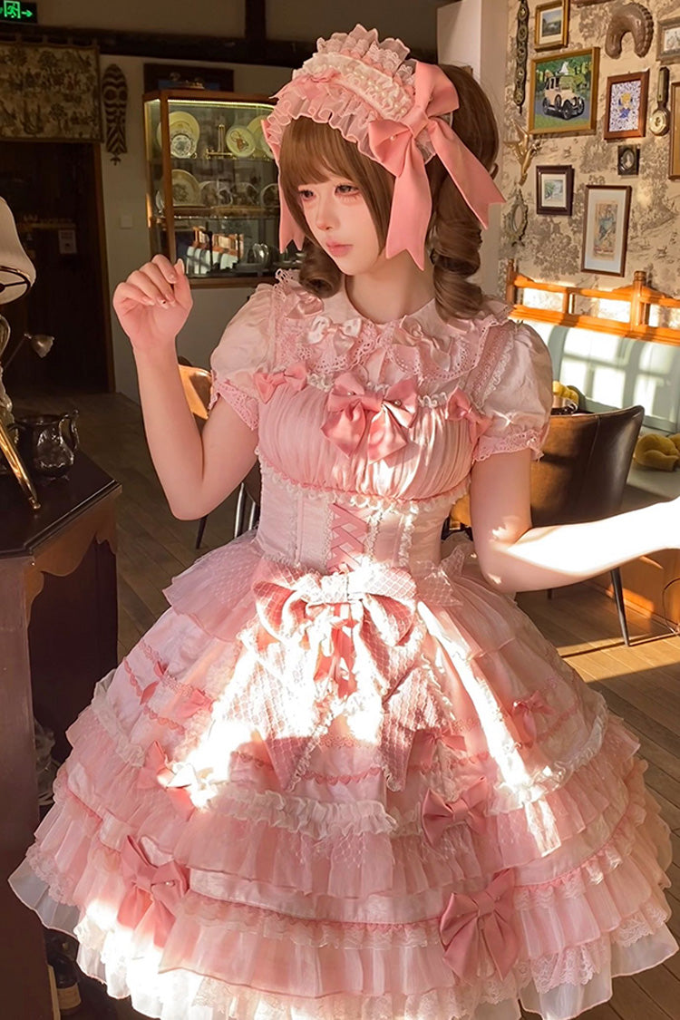 Pink Little Lovetine Multi-Layered Ruffle Bowknot Lace Sweet Gorgeous Lolita Jsk Dress